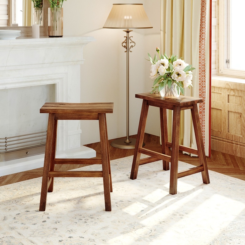 Commercial Kitchen Small Space - TOPMAX Rustic Wood Kitchen Stools, 2-Piece