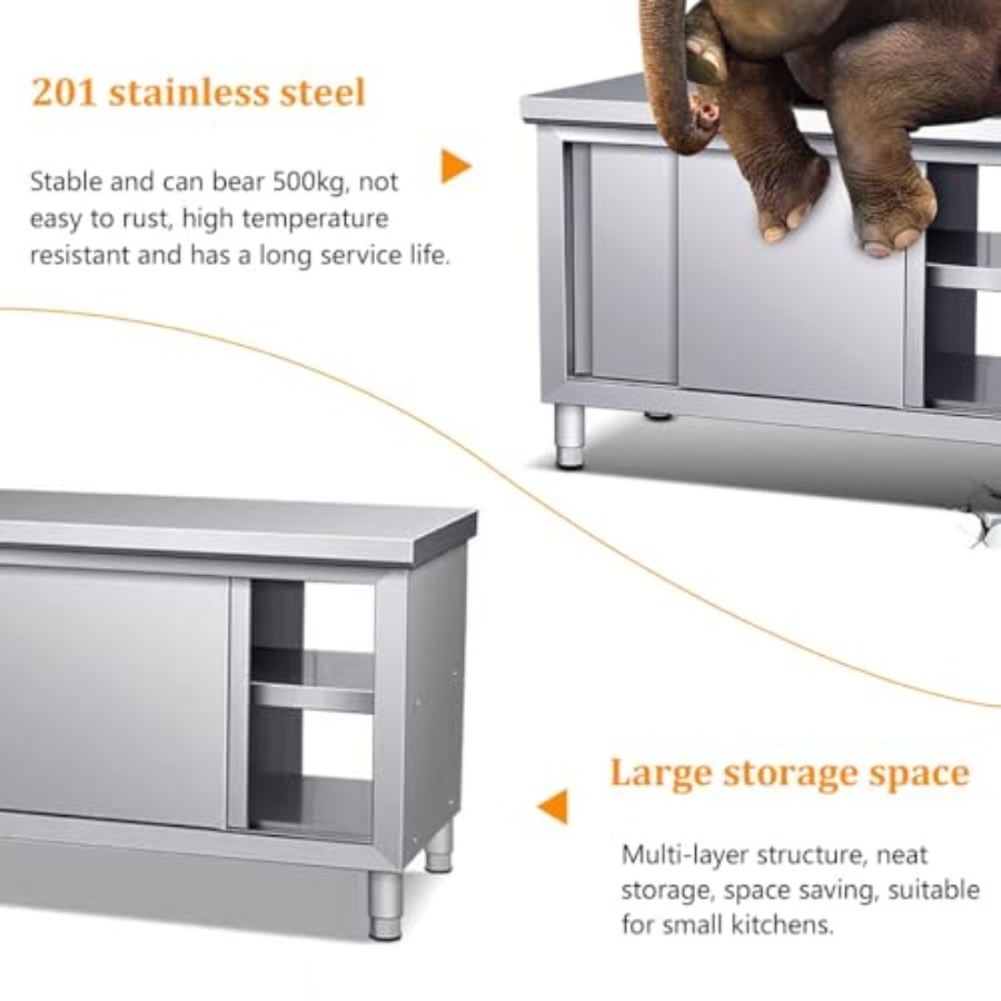 Sliding Double Door Work Table - Commercial Kitchen Prep Table With Storage recensie en prijs