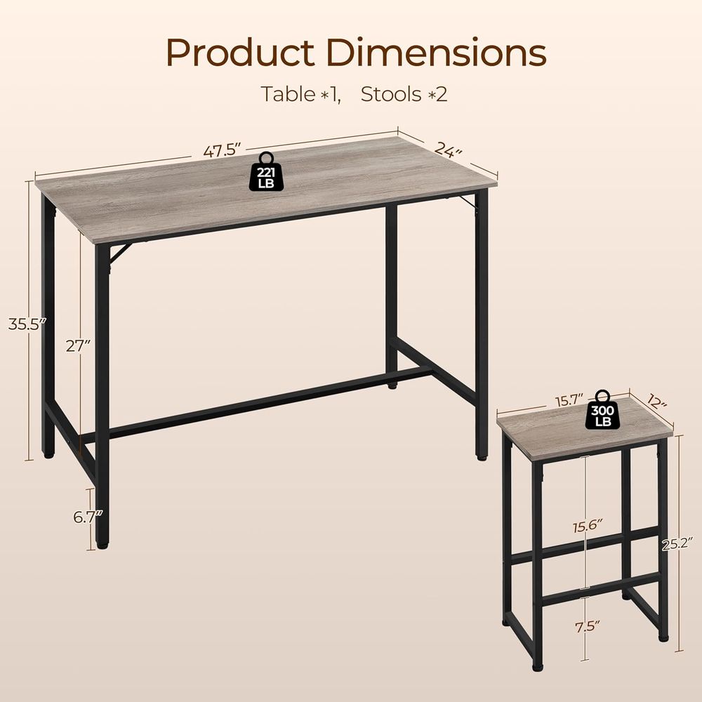 3 Piece Dining Table Set, 47.5 - Commercial Kitchen Small Space recensie en prijs