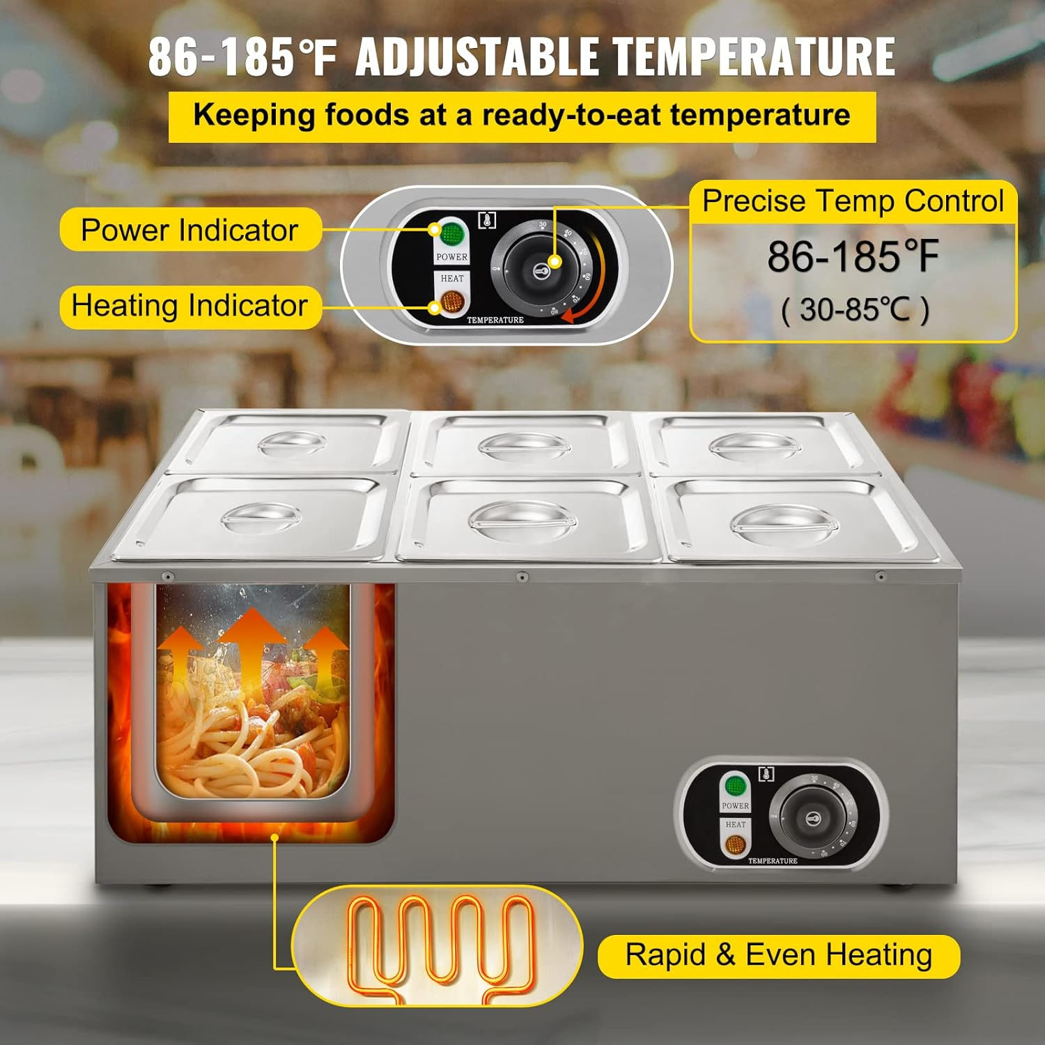 6 Tanks Commercial Bain Marie  - Bain Marie Food Warmer recensie en prijs