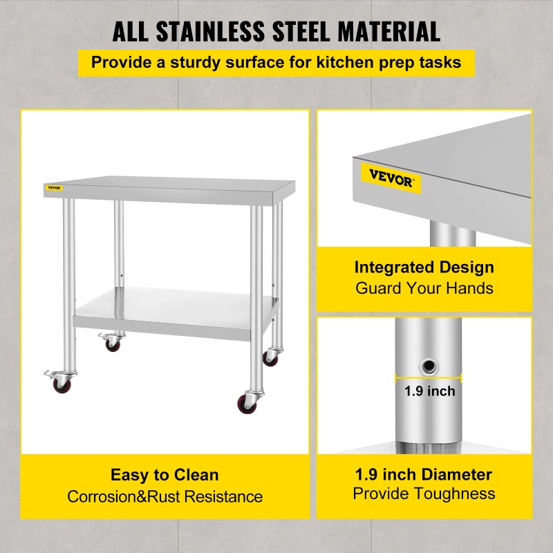 Stainless Steel Kitchen Prep T - Commercial Kitchen Prep Table With Storage recensie en prijs