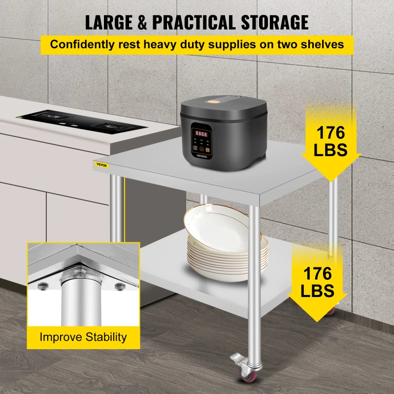 Stainless Steel Kitchen Prep T - Commercial Kitchen Prep Table With Storage recensie en prijs
