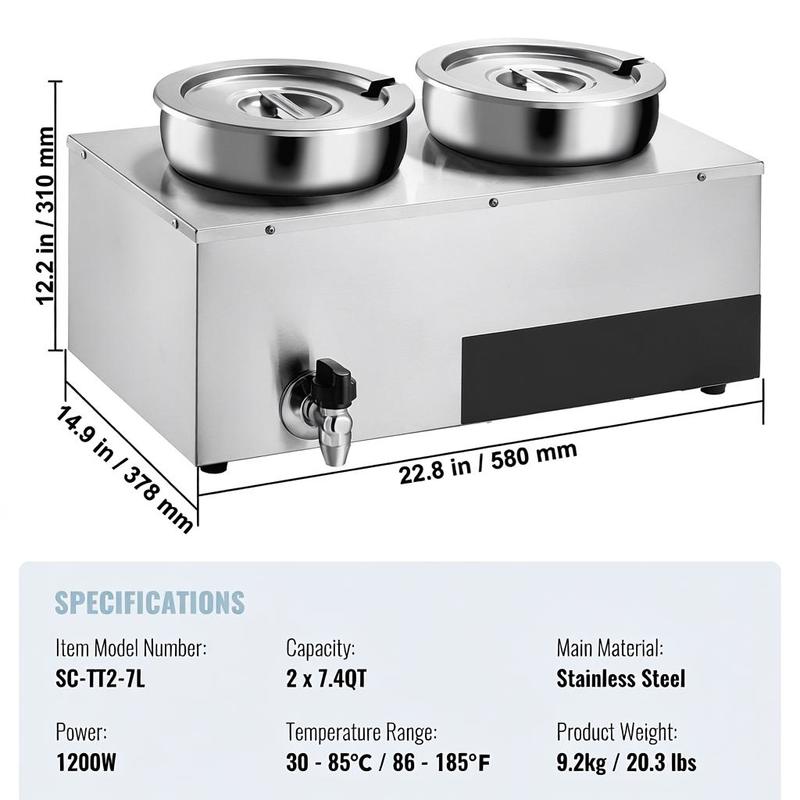 Electric Soup Warmer, Dual 7.4 - Bain Marie Food Warmer recensie en prijs